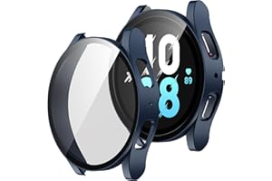 ZZDZZ 2 Stück Hülle Kompatibel mit Samsung Galaxy Watch 5/Galaxy Watch 4 44mm Schutzhülle mit Displayschutz, Hart PC Ultradünne Stoßfeste Gehäuse für Galaxy Watch 5/4 44mm (Blau/Transparente)