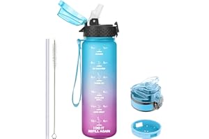 GOPPUS 500ml/17oz Bouteilles d'eau étanche pour Enfants pour L'école avec Paille Sans BPA Tritan Bouteille d'eau de Sport Réutilisable pour Tout-petit avec Marquage de l'heure avec 2 Couvercles