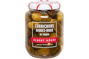 Cornichons Aigres Doux de France - Un Plaisir à Grignoter ou un Délice à Ajouter à vos Plats et Desserts - Savoir-Faire Artisanal et Français - 425 g - Albert Menes