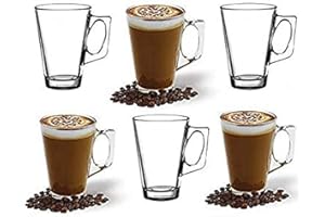 ANSIO Grandes tasses à café latte en verre-385ml (13 oz)-coffret cadeau de 6 verres latte-compatible avec la machine Tassimo (Pack 6)