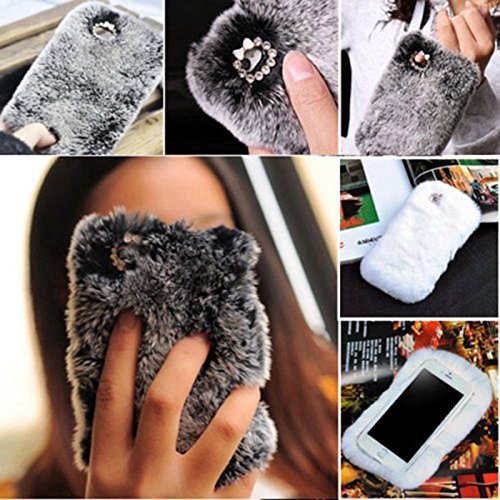 iPhone 5S/SE Case, FLOVEME [Imitation Rabbit Hair ] [Washable] [Adorable Case] [Ultra Soft ] Fluffy Villi Faux Fur Plush Protective Phone Cover,Cute Case for iPhone 5S/SE - grey
