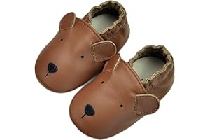 Henagehde Chaussons Cuir Souple Bébé Fille Garçon Chaussure Antidérapantes Premiers Pas Chaussons Dessin animé Chaussons Enfants Pantoufles Pré-Marcheurs 0-2 Ans