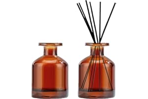 DEARBAG 2 Botellas de Vidrio Difusor, 150ml Frasco difusor de Vidrio Negro Frasco Redondo de Aceite Esencial, Difusores de Aceites Esenciales con Fragancia para el Hogar Baño (Marrón)