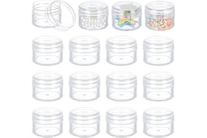 BENECREAT 16 Pack (25ml) Recipiente Vacío de Almacenamiento Bote de Plástico Transparente con Tapas de Rosca para Cuentas,Brillo,Maquillaje,Cosmeticos y Crema