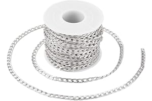 Craftdady, Rotolo di catena a maglia barbazzale in alluminio da 10 metri, con maglie non saldate, con bobina, in stile punk cubano, per collane, bracciali e gioielli fai da te, argento cubano