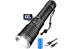 Maxesla Lampe Torche LED Rechargeable, 20000 Lumens Lampe de Poche Ultra Puissante avec Affichage, Mise au Point Réglable, 5 Modes Clairage, pour le Camping, les Urgences, la Randonnée