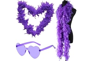 FISAPBXC Federboa für Damen,2 M Federboa mit randloser Herzförmigen Sonnenbrillen Feder Boas Zubehör Flauschige Federboa DIY Kostümzubehör Für Mädchen Weihnachten Karneval Tanzen Hochzeitsfeier (Lila)