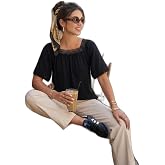 Lela G&uuml;p&uuml;rl&uuml; Regular Fit Kare Yaka Bluz Bayan BLUZ 5869003