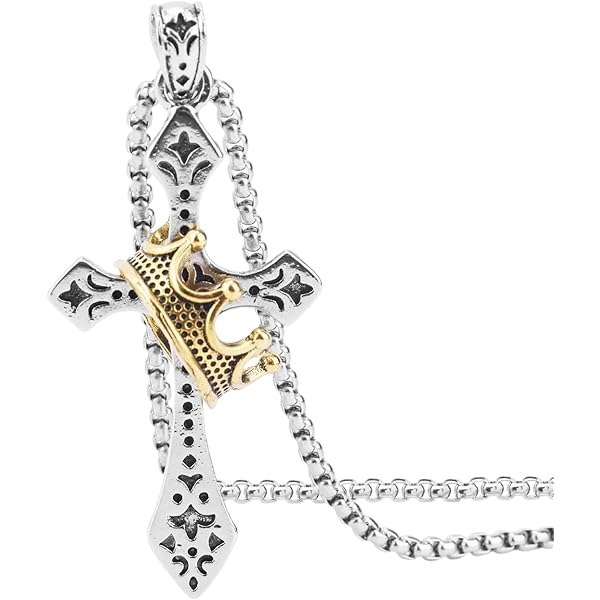 Collana Uomo OIDEA Con Croce Doppio Strato, Acciaio Inossidabile, Catena 65 Cm, Pendente 5,3x3,6 Cm, Confezione Regalo