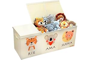 KissyMino - Organizador juguetes infantil, Baúl juguetes infantil grande con tapa, Caja almacenaje decorativa dormitorio y guardería, Juguetero plegable (Beige, Baúl Grande Sueña)