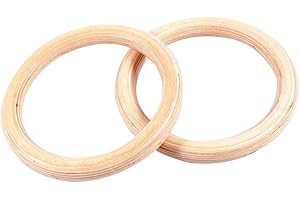 Lamptti 2Pcs Wooden Gymnastic Rings（Without Lifting Rope) - 28mm Home Fitness Ring Pro Olympic Gym Ring for Strength Suspension Crossfit Training with Adjustable Buckles Straps