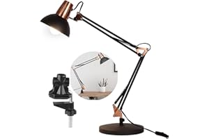 FIRVRE Lampada da Tavolo Vintage con Clip, Lampada da Scrivania con Flessibile Girevole Braccio Snodato, Lampada da Comodino con Paralume Retrò e Attacco E27 per Ufficio,Studio,Piante