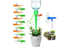 XPMY 12 PCS Plant Watering Devices with Slow Release Control, Plant Self Watering Spikes System with Anti-tilt Bracket & Valve Control Switch, Vacation Plants Automatic Watering Drip Irrigation