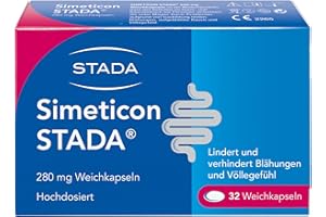 ‎STADA SIMETICON STADA 280mg - Medizinprodukt zur Linderung gasbedingter Beschwerden wie Bauchkrämpfe, Blähungen und Völlegefühl - 1 x 32 Weichkapseln
