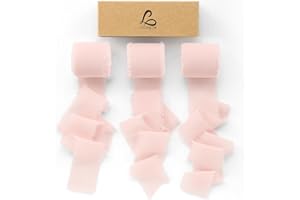 Ligtmor Ruban en Mousseline de Soie, Fait Main avec Franges, Total 3,8 cm x 19,2 m, Ruban Effiloché pour Invitations de Mariage, Bouquets de Mariée, Cadeaux Emballages, Bricolage