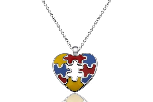 BEKECH Autism medvetenhet halsband autism pussel pussel pussel hjärta hänge halsband gåva för autistisk autism mamma SLP gåva, 0.78 inch, Metall, /na