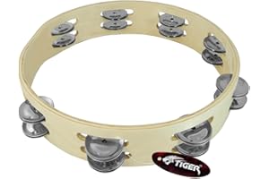 TIGER Tam84-10 - Tamburello Di Legno Con Fila Doppia Di Sonagli Nel Telaio, 25.4 cm
