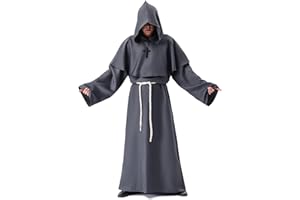 Myir JUN Disfraz de Monje Sacerdote Túnica Medieval Renacimiento Traje con Cruz para Halloween Carnaval (Gris, XXL)