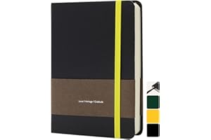 TUNJILOOL A5 Notebook, Journal Leather Hardcover 192 Pages Thick Paper with 80GSM Blanks/Dotted/Grid, with Elastic Band & Inner Pocket for Writing and Sketching (A5, Black)