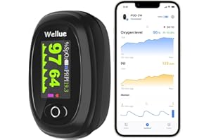Wellue Pulse Oximeter Fingeroximeter with Bluetooth，Oxygen Monitor Finger Adults with App，Monitor Blood Oxygen Saturation and Heart Rate, with Alarm & Battery