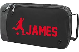 ABSOLUTELY TOP Childrens Football Boot Bag Boys Girls Footy Gift Customised Rugby Sports Shoe Bag Any Name (Ink Black Bag/Red Print)