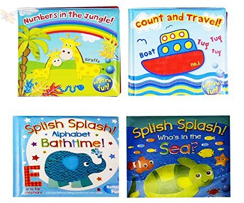 Baby Bath Books Plastic Coated Fun Educational Learning Toys for Toddlers & Kids (Set of all 4 Books)