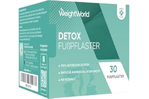 ‎WEIGHTWORLD Detox Fußpflaster - Pflaster mit Vitamin C, Wermut, Turmalin, Dextrin, Bambusessig, Chitosan Pulver, Agaricus Blazei Murill-Pulver- 30 Entgiftungspflaster Füße - Detox Foot Patch - WeightWorld