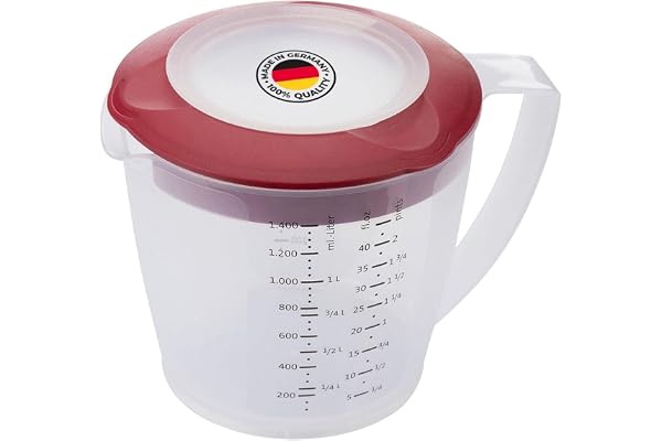 Westmark Gobelet Mélangeur/Doseur avec Protection contre les éclaboussures, Couvercle et Bec Verseur, en Plastique, Capacité: 1,4 litre, Helena, Transparent/Rouge, 3105227R