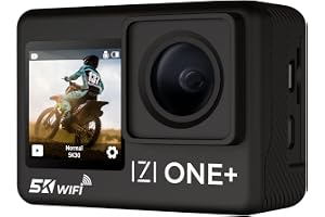 IZI ONE Plus 5K 48MP Action Camera | 6-Axis Gyro Stabilization | 110ft Waterproof | Vlogging | 170° FOV | WiFi | Dual Screen