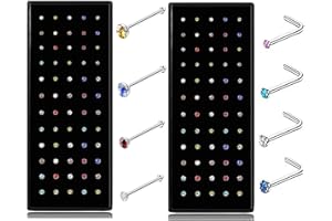 CASSIECA 120P Piezas 20 Guage Piercing de Nariz de Acero Inoxidable Forma de L Pendiente de Nariz Barra Zirconia Cúbica Curvada Joyería de Piercing de Nariz 1.5mm 2mm 2.5mm