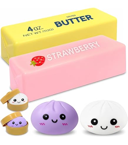 Pack De 2 Squishy Glitter – Dumpling Bao + Beurre – Anti-stress, Sensoriel, Portable Avec Boîte