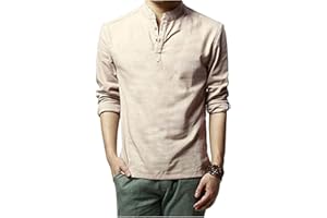 Hoerev Męska koszula plażowa z długim rękawem, lniana