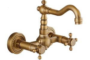 SJQKA Cała miedziana armatura kuchenna antyczna zimna i gorąca ściana rodzaj mycia basen obracany europejska wanna odkręcana A