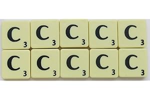 Flyingstart Ivory Letter Tiles Single Letters - Packs of 10 Ivory Plastic Tiles with Black Letters fits Scrabble game (Tile C)