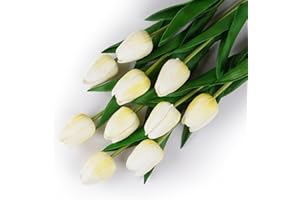 VaryFloral 10 Pezzi Fiori Finti Tulipani Artificiali Realistici Fiori Finti per Decorazioni Giallo Fiori Artificiali in Lattice Bouquet Sposa per Matrimonio Stanza Famiglia Interno DIY Decorazione