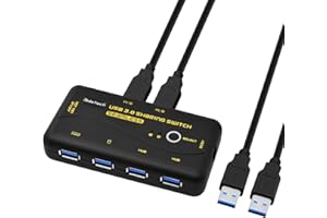 JideTech USB Switch 3.0 Hotkey Teilen Switch für 2 PCs 4 In 2 Out Umschalter mit 2 USB 3.0 Kabel für Drucker, Scanner, Tastatur, USB Sticks, Festplatten, Maus, Headset,unterstützt 3 Schaltmodi