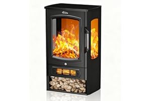 ‎TRONITECHNIK Tronitechnik® Elektrokamin elektrisch - Kaminfeuer mit LED Flammeneffekt, 1kW/2kW Watt Kamin, mit Thermostat Panorama-Sichtfenster Heizfunktion, 2 Heizstufen, mit Ventilation