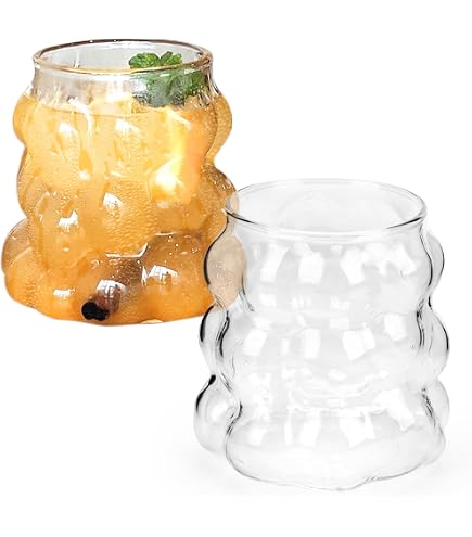 Lot De 4 Verres à Bulles En Verre Borosilicate 530 Ml Avec Pailles Et Brosses - Design Vague Antidérapant - Pour Cocktails, Smoothies, Café Glacé - 6
