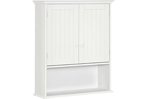 kleankin Armario Baño de Pared con 2 Puertas Estante Interior Ajustable y Compartimento Abierto Mueble Auxiliar Suspendido Multiusos para Cocina 60x20x70,5 cm Blanco