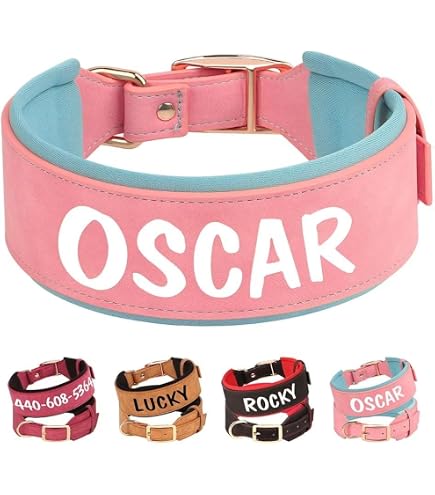 Haoyueer Hundehalsband Aus Kunstleder Mit Nieten & Strass – Verstellbar, 3,8 Cm Breit, Für Große Hunde (L, Rot)