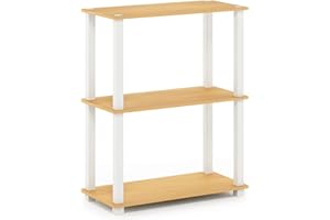 Furinno Estante De Exhibición Multipropósito Compacto De 3 Niveles con Tubo Cuadrado, Tubo Cuadrado, Haya / Blanco