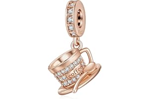 Rimgoris Breloque en Argent Sterling 925 pour Femme Bracelets Collier Pendentif Tasse à café Fusée Astronaute Planète Valise Voyage Pierres Bleues Tour Eiffel Montgolfière Note de Musique