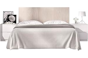 DEKIT GRUPO RIMOBEL LUSA - Cabecero con mesitas de dos cajones para cama de matrimonio - BLANCO / ALISTONADO - 106 x 256.8 x 34.2 cm