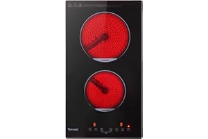 Topwish vitroceramica 2 fuegos, vitroceramica, placa vitroceramica, vitrocerámica 30cm con cierre a prueba de niños, control táctil, indicador de calor residual, temporizador
