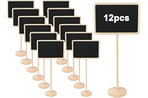 KINDPMA Mini Chalkboard Signs with Stand 12pcs Food Labels for Buffet Wedding Table Numbers Wooden Labels Price Signs Party Signs Stands for Wedding Birthday Party Food Bar Cafe Bakery