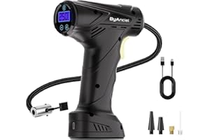 BYANCIEL Portable Tyre Inflator Air Compressor 6000mAh Cordless Tyre Inflator - Digital Gauge, LED Light, Auto-Shutoff for Cars, 4 Nozzle Adaptors Motorcycles, Bicycles & Balls (6000 mAh)