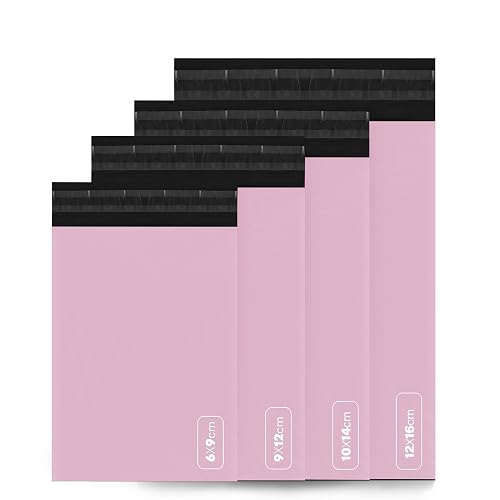 delka Mailing Bags, 60 Mixed Size Pink Poly Mailer Bags, Tear-Resistant Shipping Envelopes for Clothing, Documents, Strong Self-Seal Adhesive, Waterproof & Lightweight Pink