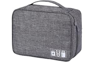 FAVORTALK Travel Cable Organiser Portable Electronics Waterproof Accessories Storage Bag 3-Layers Large Capacity Tech Pouch Fit for Charger Adapter Power Bank Headphone Hard Disk, Gray 1 B21611