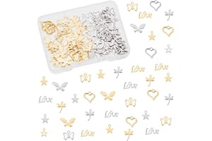 UNICRAFTALE Environ 84 pièces 7 Styles Libellule/Étoile/Papillon/Coeur/Mot Pendentifs D'Amour Breloques en Acier Inoxydable Pendentif de Couleur en Acier Inoxydable Doré pour la Fabrication de Bijoux