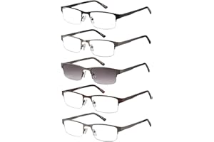 EYECEDAR 5 Stuks Lesebrille Herren Halber Rahmen Rechteck Edelstahl Material Metall Federscharniere Enthalten Sonne Lesebrille 1.00